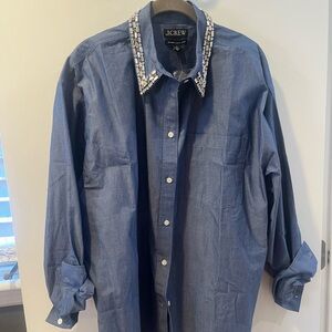 J. Crew Dark Blue Chambray Shirt with Embellished Collar